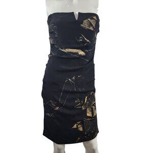 Nicole Miller Strapless Bodycon Dress Size 6 Black & Gold Silk Blend